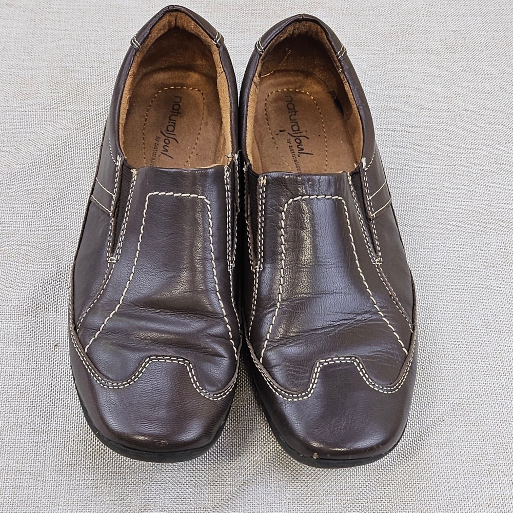 Natural Soul by Naturalizer Women's Slip On Loafer Shoes Brown Leather Size 7.5M